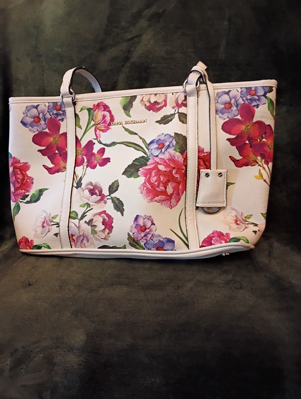 Dana Buchman Floral East West Bag - White with Multicolor Bloom Print